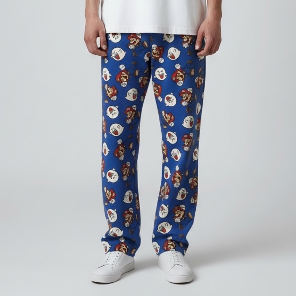 Super Mario Bros Blue‎ Lounge Pants w/ Boos Sz L Men's Pajama Bottoms Soft Cozy
